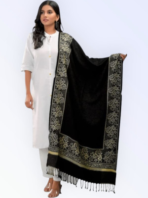 Trandone Wool Embroidered Women Shawl(Black)