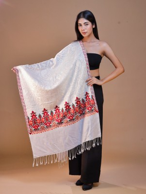 swi stylish Wool Embroidered Women Shawl(White)