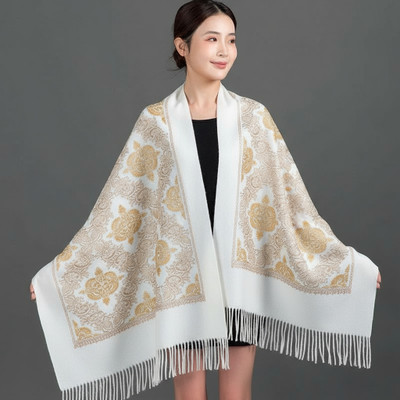 JT Wool Embroidered Women Shawl(White)