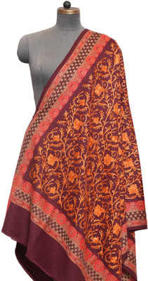Belviera Wool Solid, Paisley, Striped Women, Men Shawl(Orange)