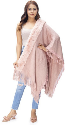 manra Wool Self Design Women Shawl(Pink)