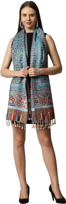 swi stylish Acrylic Printed Women Shawl(Light Blue)