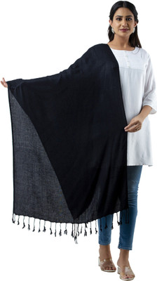 ML HUB Wool Solid Women Shawl(Black)
