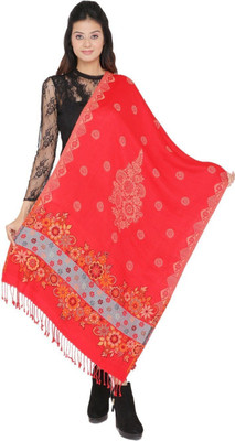 Kti Viscose Embroidered Women Shawl(Red)