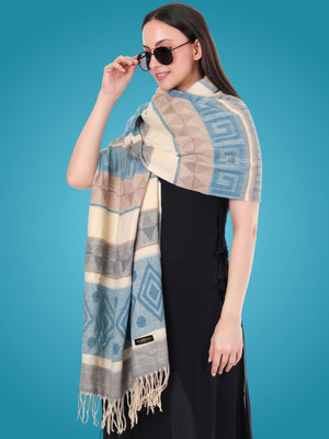 Pick Ur Needs Wool Self Design Women Shawl(Light Blue)