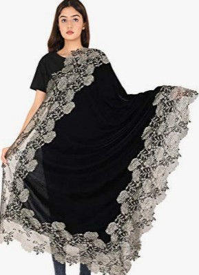 Cool and Catchy Velvet Applique Women Shawl(Black, Gold)