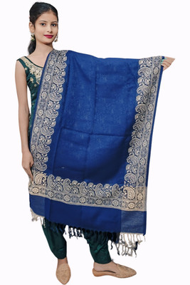 Kashmiri Thead Wool Embroidered Women Shawl(Dark Blue)