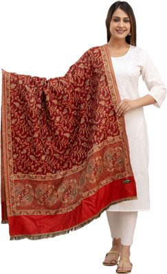 ML HUB Wool Embroidered Women Shawl(Red)