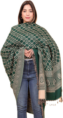 Kriti Wool Self Design Women Shawl(Green)