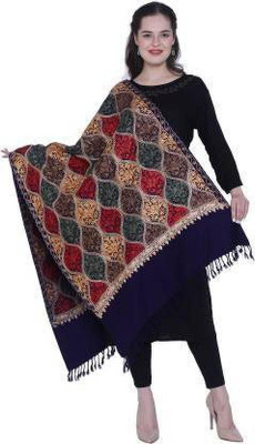 CHOUDHARYRETAILS Wool Embroidered Women Shawl(Dark Blue)
