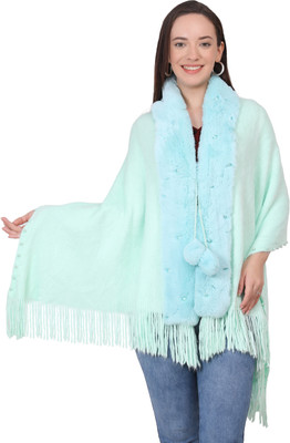 manra Wool Self Design Women Shawl(Green)