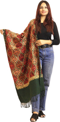 HOC Wool Embroidered Women Shawl(Green)