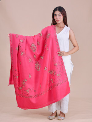 swi stylish Pashmina Embroidered Women Shawl(Pink)