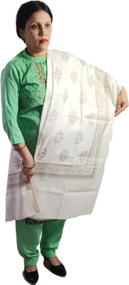 PASHTUSHS Wool Self Design Women Shawl(White)