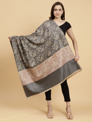 Moda Chales Polyester Wool Blend Printed Women Shawl(Brown, Grey)