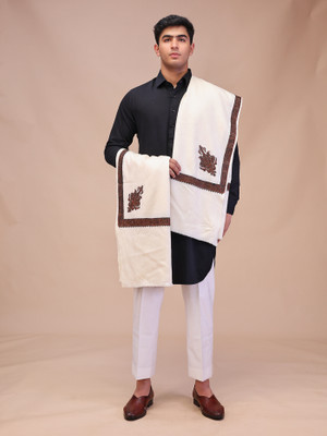 swi stylish Wool Embroidered Men Shawl(White)