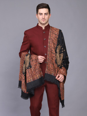 GREEN AGRITECH Polyester Wool Blend Woven Men Shawl(Black)