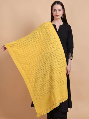 Pick Ur Needs Wool Self Design Women Shawl(Yellow)