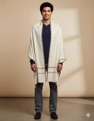 KAVIM Wool Solid Men Shawl(White)