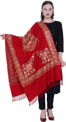 swi stylish Wool Embroidered Women Shawl(Red)