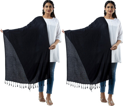 ML HUB Wool Solid Women Shawl(Black)