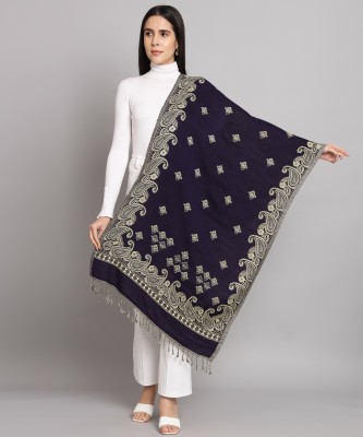 MORKEL Wool Floral Print Women Shawl(Dark Blue)