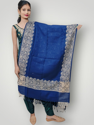 Kashmiri Thead Wool Embroidered Women Shawl(Dark Blue)