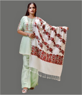 JCCREATION Wool Embroidered Women Shawl(White)