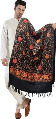 manra Wool Floral Print Men Shawl(Black)