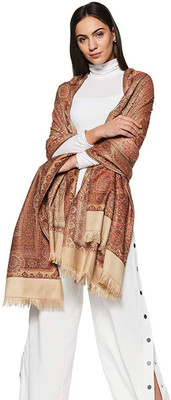 CHOUDHARYRETAILS Polyester Wool Blend Woven Women Shawl(Beige, Maroon)