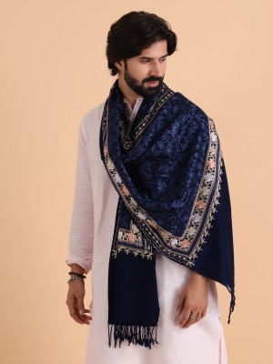 Tweedle Poly Wool Printed Men Shawl(Dark Blue)