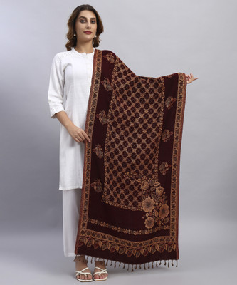 MORKEL Wool Floral Print Women Shawl(Brown)