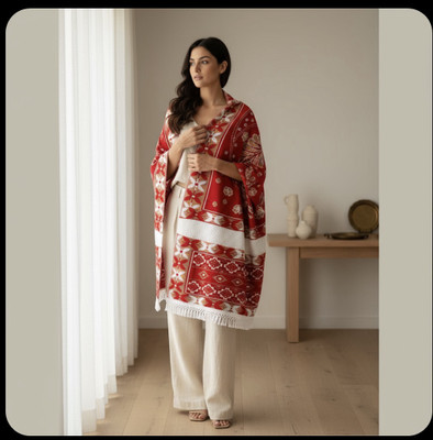 Shawals Polyester Wool Blend Floral Print Women Shawl(Multicolor)