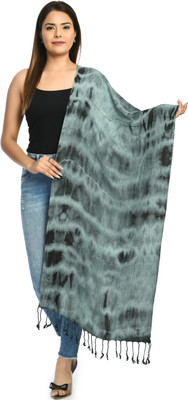 manra Viscose Printed Women Shawl(Black, Grey)