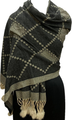 SILVER CRESCENT Wool Self Design Women Shawl(Black)