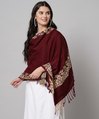 WILLEY Wool Embroidered Women Shawl(Brown)