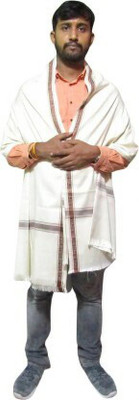 WEAVERS VILLAS Cashmere Embroidered Men Shawl(White)