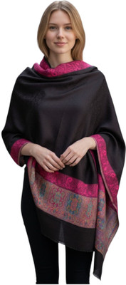 shahposh Wool, Pashmina Self Design, Paisley, Woven Women Shawl(Black, Multicolor)
