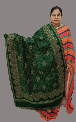 Vrinde Wool Self Design Women Shawl(Green)