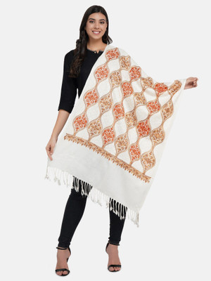 CHOUDHARYRETAILS Wool Embroidered Women Shawl(White)
