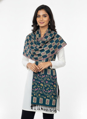 Kti Viscose, Acrylic Printed Women Shawl(Green, Beige)