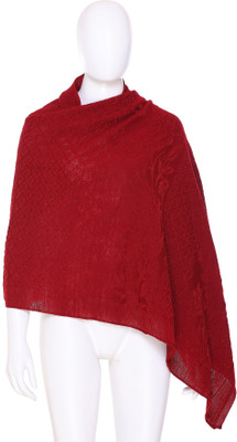 MANBHAV Wool Self Design Women Shawl(Maroon)