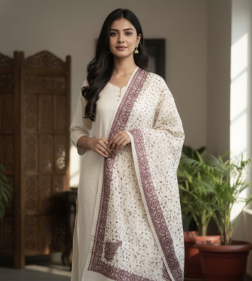 NASRUDDIN Wool Printed Women, Men Shawl(White)