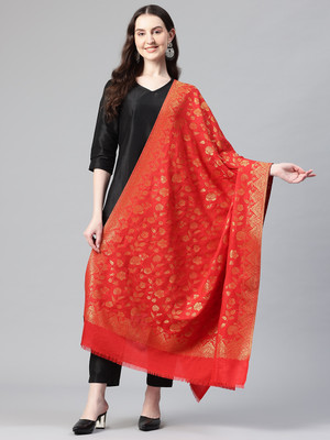 swi stylish Wool Woven Women Shawl(Red)