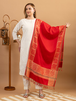 EVODAZE Wool Floral Print Women Shawl(Red)