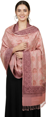 PASHMKALA Poly Wool Printed Women Shawl(Pink, White)