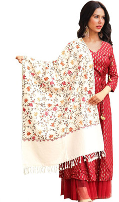 CHOUDHARYRETAILS Cotton Embroidered Women Shawl(White)