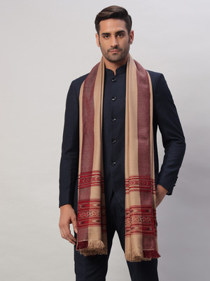 Ravaiyaa - Attitude Is Everything Wool Geometric Print Men Shawl(Beige)