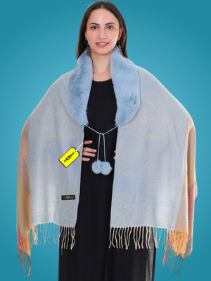 Pick Ur Needs Pashmina Self Design Women Shawl(Blue)