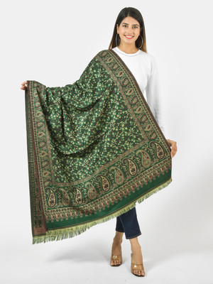 BAISA Wool Floral Print Women Shawl(Dark Green)